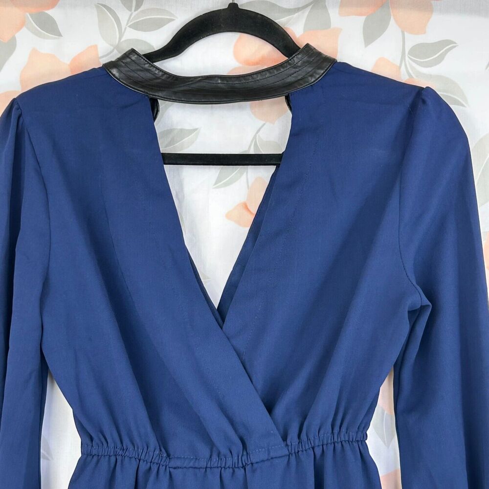 Very J Dress Womens Small Blue Elastic Waist Deep V Neck Long Sleeve Pullover - Picture 10 of 15